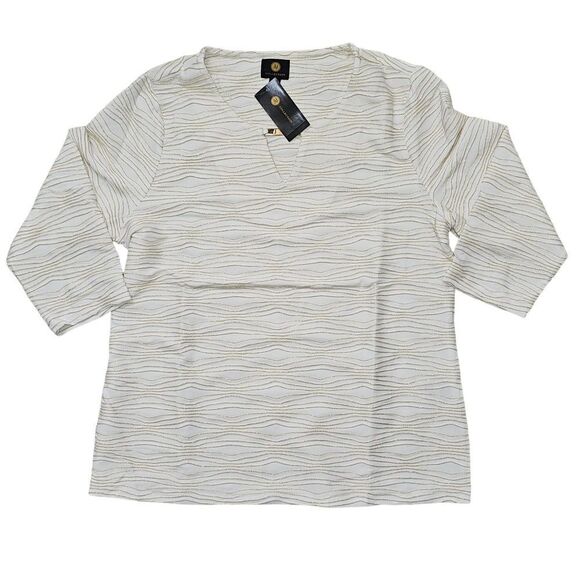 JM Collection Jacquard Metallic Top Eggshell Combo L - Picture 4 of 6